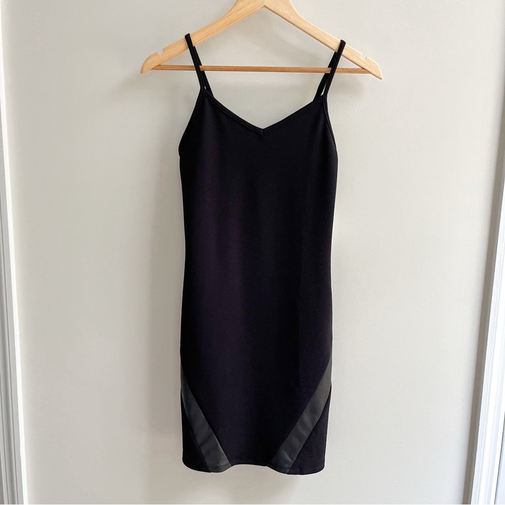 Sally Miller Brooke Black Bodycon Faux Leather Trim Mini Dress Juniors Small